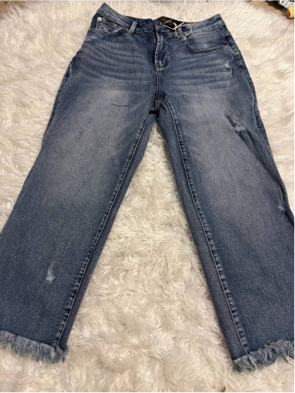 Flamingals mid-rise wide-leg distressed cropped jeans L